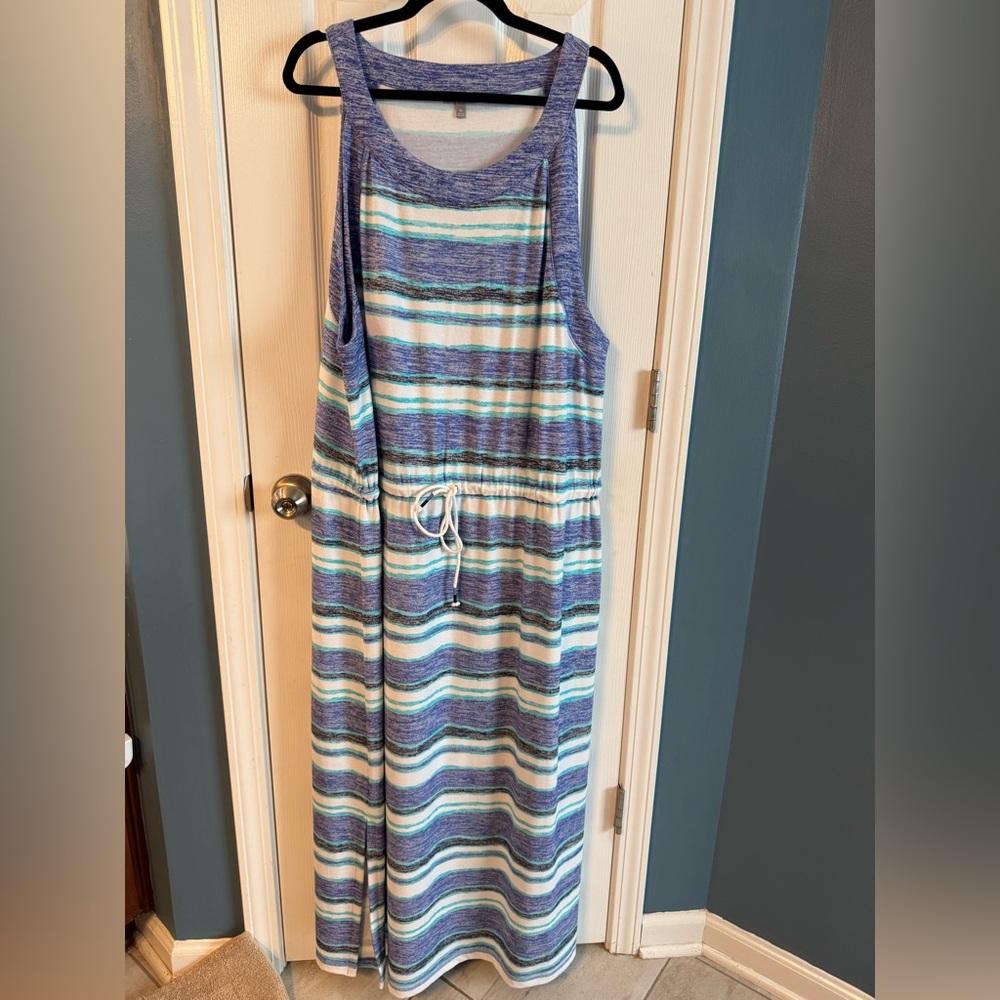 Talbots Striped Sleeveless Maxi Dress in Blue, White, Teal